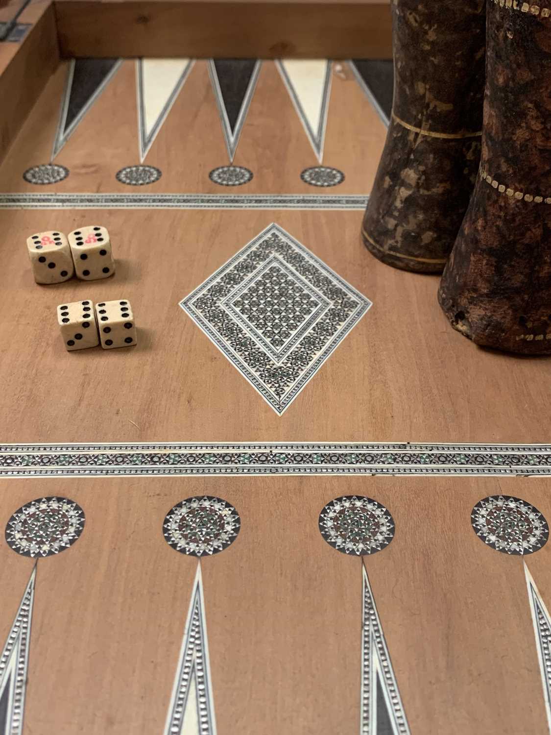 An Anglo-Indian sandalwood games board, 19th century, with ivory and sadeli chess squares within a - Image 6 of 6