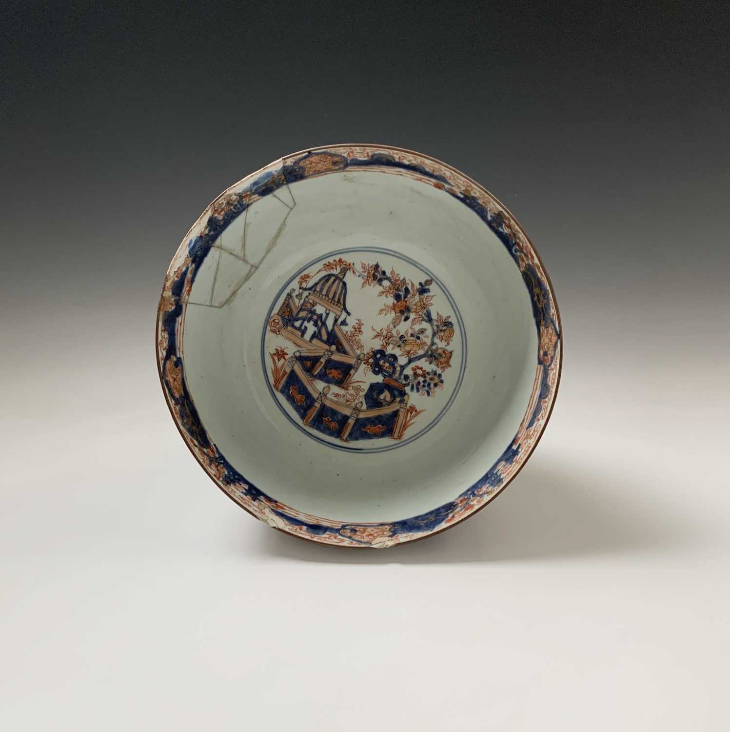 A Chinese blue and white porcelain bowl, 18th century, height 11.5cm, diameter 27cm, an imari - Image 2 of 8