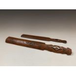 Two Japanese carved bamboo paper knives, Meiji Period, lengths 45cm and 36.5cmCondition report: UK