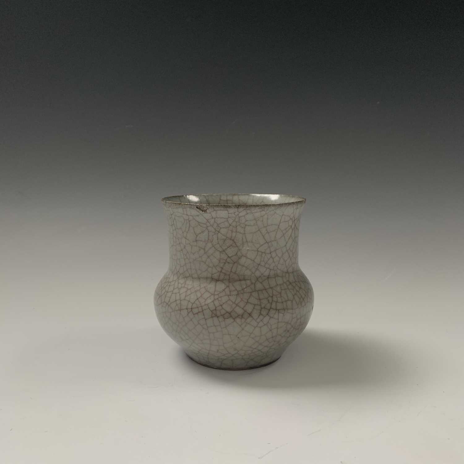 A Chinese Ge-type glazed zhadou, Ming period, height 11cm, diameter 11.5cm.Condition report: Chips - Image 3 of 16