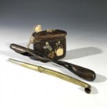 A Japanese tobacco pipe and box, Kiseruzutsu, 19th century, with ivory ojime in the form of a