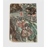 Utugawa Kuniyoshi (1798-1861) Japanese coloured woodblock print of samurai warriors, 36 x 25.5cm.