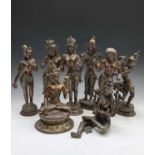 Eight Indian bronze figures of deities, 20th century, height of largest 45cm.