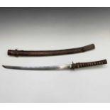 A Japanese WWII Katana sword, with steel blade and tsuba, gilt bronze mount, shagreen handle covered