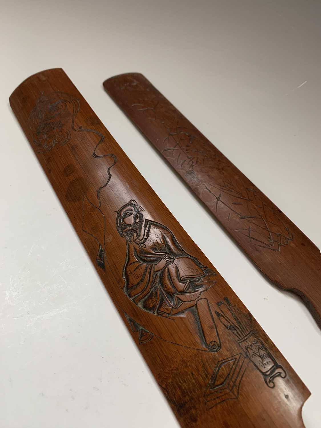 Two Japanese carved bamboo paper knives, Meiji Period, lengths 45cm and 36.5cmCondition report: UK - Image 3 of 10