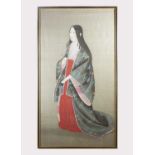 A Chinese painting on silk of a female scholar, early 20th century, 63 x 35cm.Condition report: