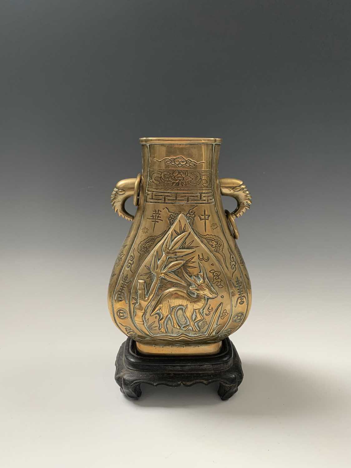A pair of Chinese bronze pear-shaped vases, circa 1900, each with a dragon chasing the pearl to - Image 5 of 10