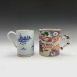 A Chinese export porcelain tankard, 18th century, Mandarin pattern, with figures on a terrace and