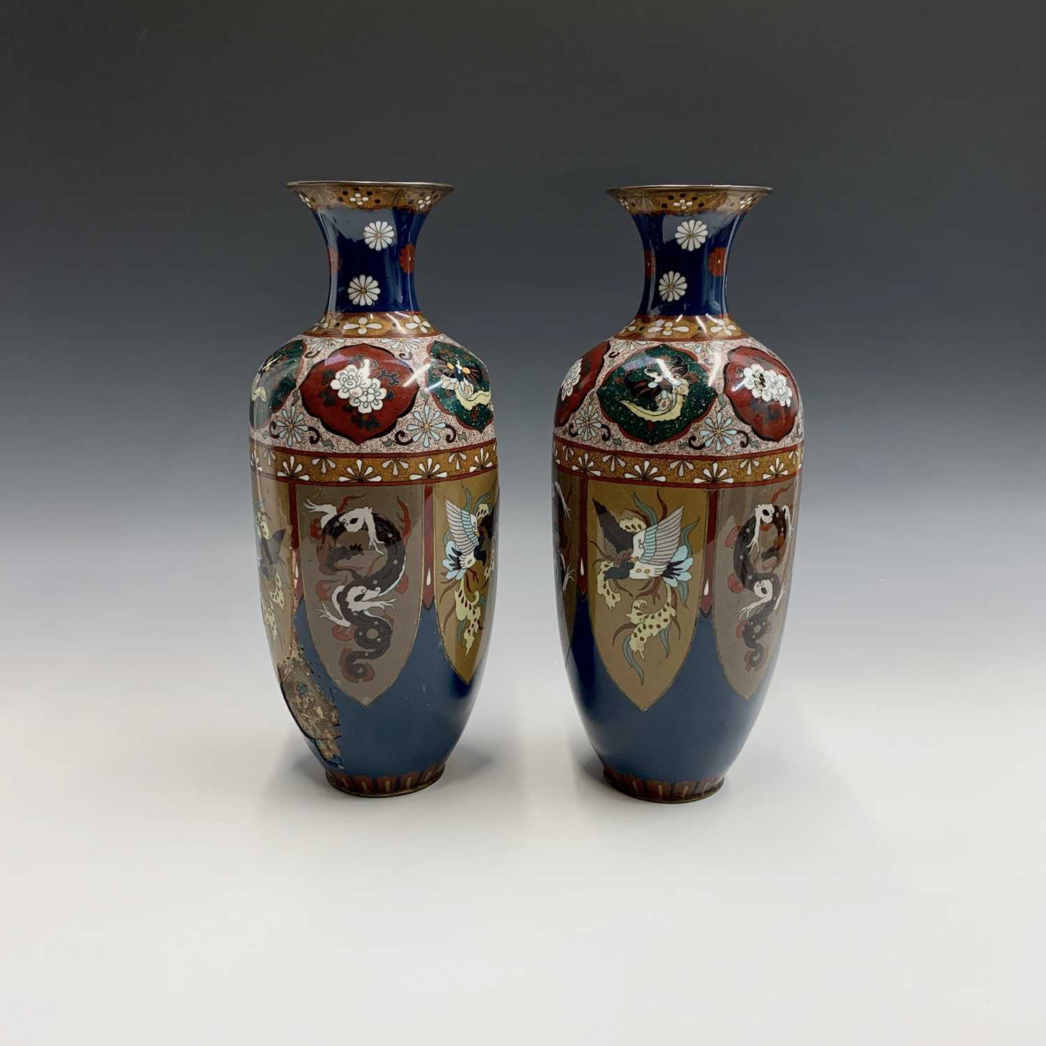 A pair of Japanese cloisonne vases, late 19th century, height 36cm.