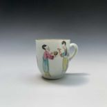 A rare mid 18th century Chaffers' Liverpool coffee cup painted in enamels, decorated with female