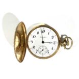 A 14ct gold cased Hamilton full Hunter keyless pocket watch with engine turned and chased