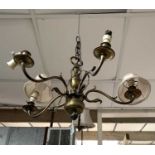 A Dutch style brass five branch chandelier, height 38cm. Provenance: From Penrose House, the Penrose