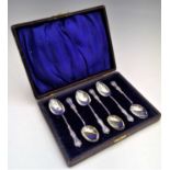 A cased set of six silver spoons, Birmingham 1908.