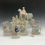 A collection of Victorian Staffordshire figure groups to include 'Dog Tray', height 25cm, another