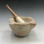 A large marble pestle and mortar. Width 28cm.