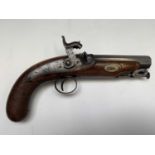 A 19th century percussion cap pistol by Harvey of Plymouth, with octagonal 4" (10cm) sighted barrel,