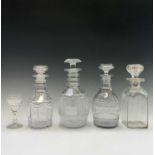 A Regency triple ring neck decanter and stopper, with fine engraving, height 22.5cm, together with