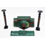 A large cast iron rainwater hopper, height 33cm, width 61cm and a cast iron lamp post door ,with a