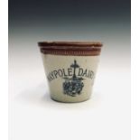 An early 20th century 'Maypole Dairy Co. Ltd.' stoneware butter crock, impressed '4LB', with handle,