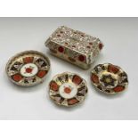 An Abbeydale 'Imperial' pattern trinket box, width 11cm, a 'Crysanthemum' pattern footed dish,