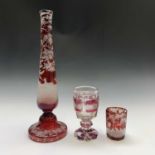 A late 19th century Bohemian ruby overlaid glass goblet, inscribed 'Sovenir of one friend to Boosey'