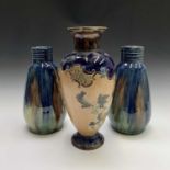 A Doulton & Slater's patent stoneware vase, tube-lined and painted with blossom, impressed marks,