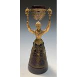 A 19th century continental gilt metal and glass wager cup, modelled as a female in Renaissance style