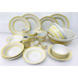 A collection of T.G.Green & Co. Cornishware in the primrose yellow colourway comprising two mixing