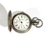 A Waltham large silver full hunter cased keyless pocket watch, the engraved case marked Fahys