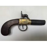 A mid 19th century percussion cap pocket pistol, with octagonal screw off steel barrel, engraved