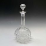 A Victorian cut glass claret decanter and stopper, monogrammed PM, height 31cm, together with a pair