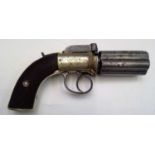 A 19th century pepperbox revolver percussion pistol by Holland of Banbury, with six shot fluted