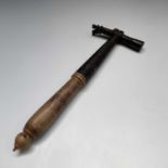 A rare Queen Anne glazier's iron hammer, clearly stamped "John Hawthorn 1709", with spiral fluted,