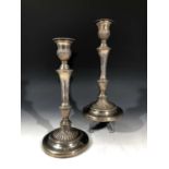 A pair of spiral fluted and gadrooned candlesticks 32cm