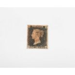 Stamps: A good 4 margin 1840 1d Black with indistinct red Maltese cross cancel.