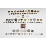 Miscellaneous coins and tokens including: A GB £5 coin,a small quantity of scrap silver coins,