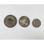 BOLIVIA: A collection of 3 silver 19th century coins: 8 soles 1860, 4 soles 1856, and 2 soles 1863.