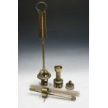A Field's brass alchoholmeter, with ivory scale, inscribed patent No 210, a Joseph Long hydrometer