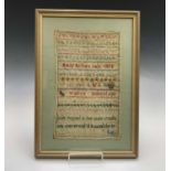 A Victorian sampler by Emily Bolton, 'worked in the tenth year of her age/Walton School',