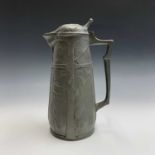 A Continental large pewter jug decorated sycamore leaves and seeds, height 35cm.