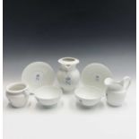 Seven pieces of 19th century Sevres porcelain comprising coffee pot (lacking lid) height 19cm,