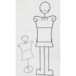 A French wrought iron mannequin, of stylised form, height 163cm, together with a similar smaller