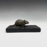 An Austrian cold painted bronze desk weight, circa 1900, modelled as a mouse, on a rectangular slate