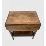 An Edwardian inlaid rosewood drop leaf table, with a single frieze drawer and square tapering