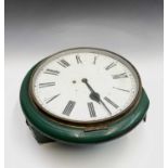 A late Victorian mahogany circular station clock, with fusee movement, white painted circular