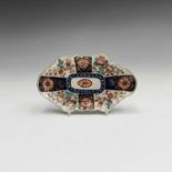 A Worcester porcelain spoon tray, circa 1770, painted and gilt with a Japan pattern, length 15cm,