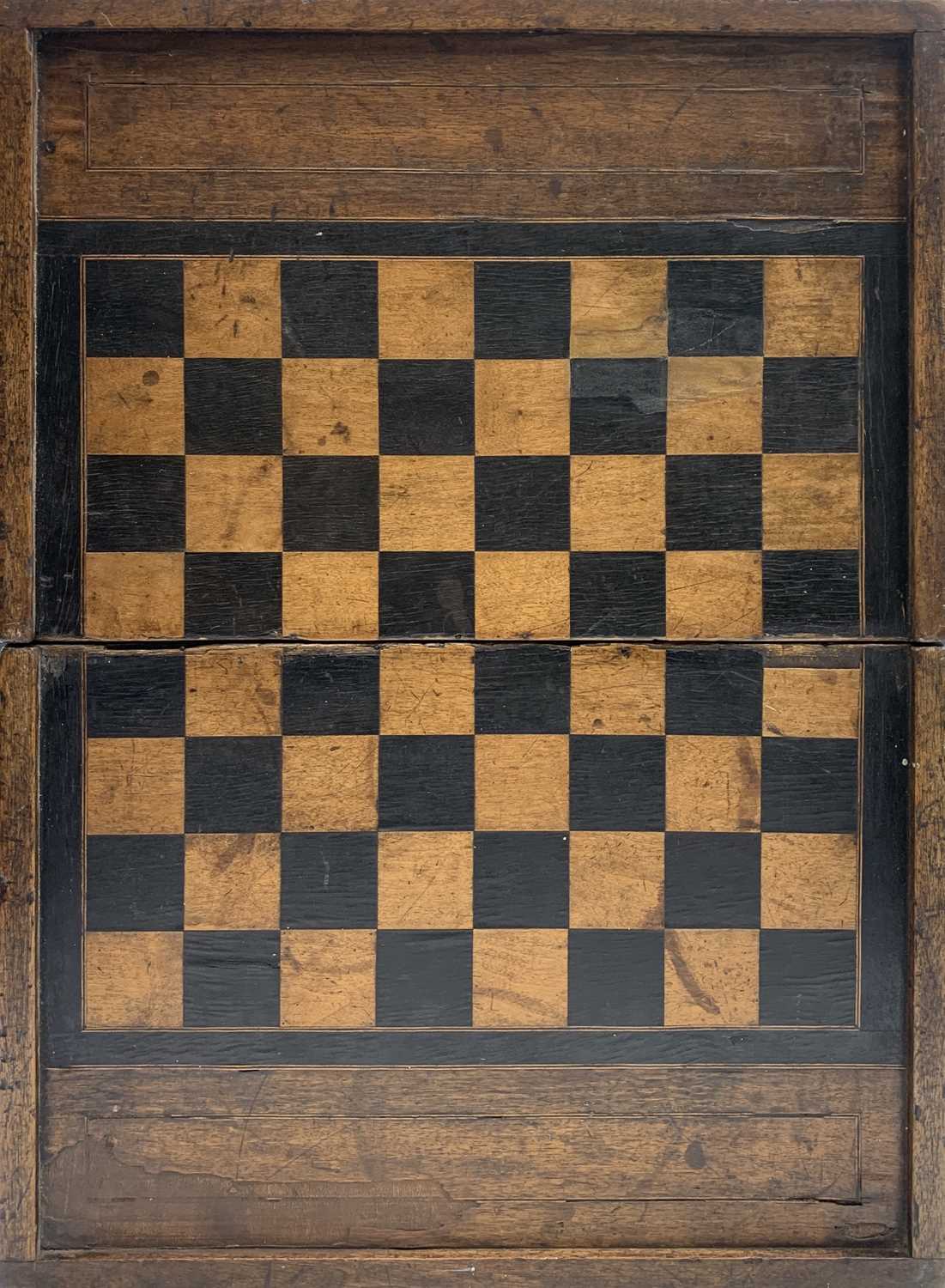 A 19th century mahogany large format mahogany and inlaid folding chess board, total size 53cm X 72cm