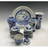 Three Chinese blue and white vases circa 1900, an 18th century Chinese blue and white cup, and other