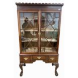 A George III style mahogany bookcase, with a pair of astragal glazed doors, the lower part with