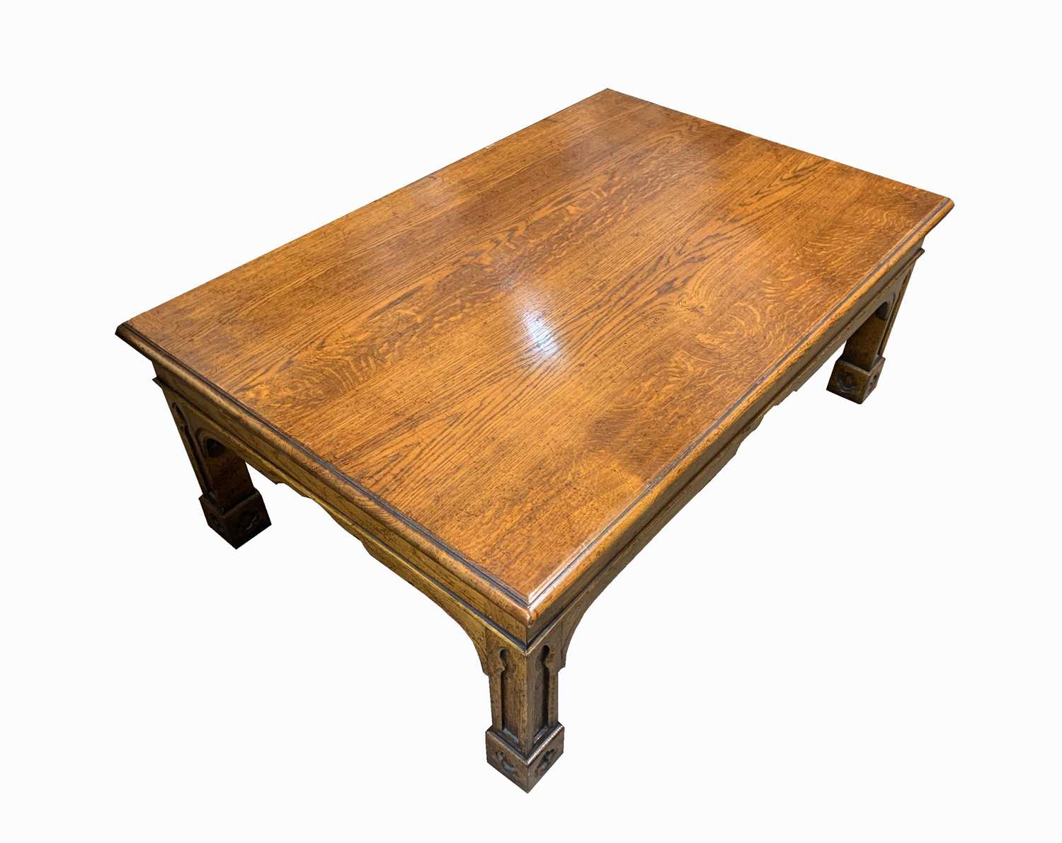 A Pugin design oak coffee table, 20th century, height 46cm, length 122cm, width 81cm.Condition